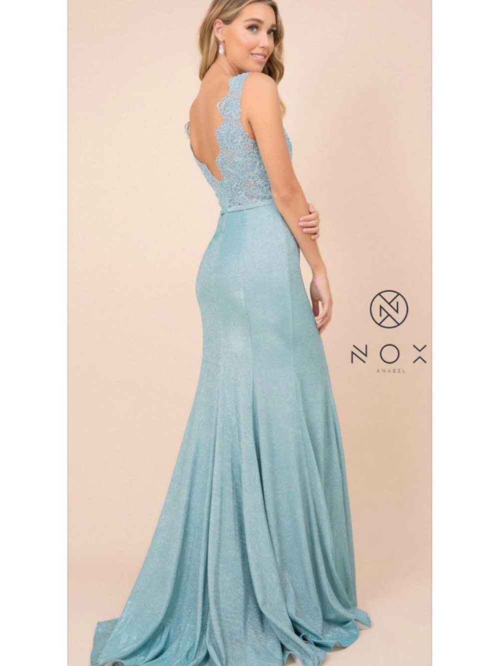 Anabel Nox Light Blue Lace-Back Maxi Evening Dress